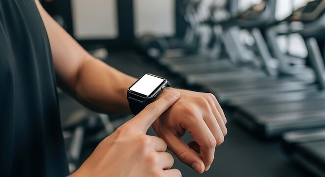 Man Checking Smartwatch Fitness Tracker at Gym