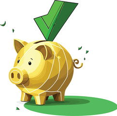 Stylized Golden Piggy Bank With Checkmark Investment Success Concept Illustration