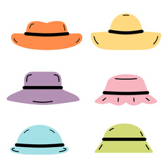 Set of cute hat style design style hand drawn colorful illustration collections