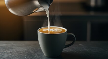 Pouring milk into coffee cup