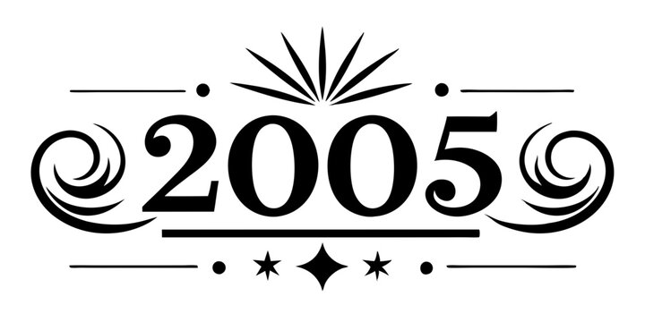 Ornate black numbers 2005 with decorative elements vector
