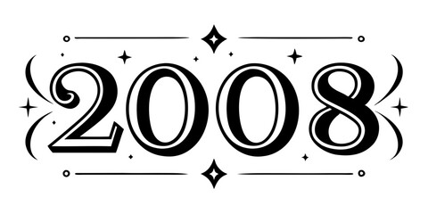 Ornate black numbers twenty oh eight with decorative elements 2008 year