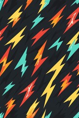 Colorful pattern of lightning bolts on a black background