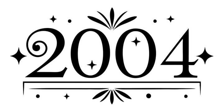 Ornate black numbers year with decorative elements 2004 white background