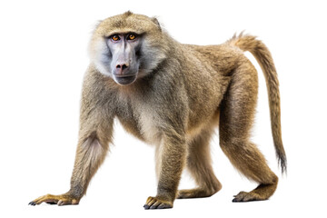 Obraz premium Adult baboon in alert stance isolated on transparent background