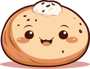 Obraz premium Kawaii Pastry Cartoon An Endearing Illustration Of A Smiling Pastry With Cream Topping Designed In A Cute And Playful Style Perfect For Adding Charm To Childrens Books Or Food Related Designs