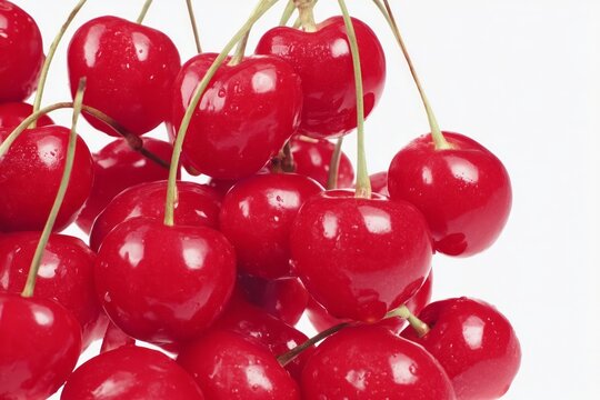 Glistening cherries cascade in vibrant abundance, symbolizing Hanami celebrations, tangy Juneteenth pies, and vivacious solstice feasts