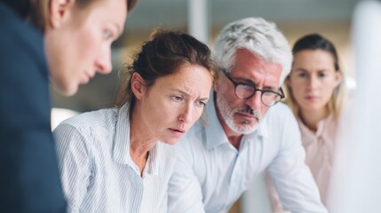 Fototapeta premium Focused teamwork huddles intensely, diverse colleagues strategize under soft glow, embodying innovation's spark, akin to National Entrepreneurs' Day
