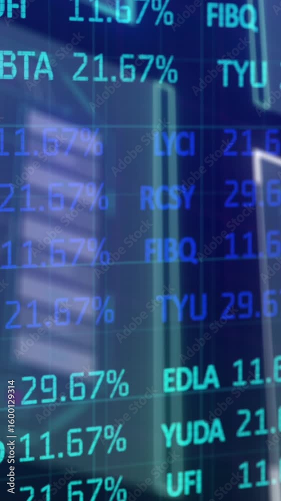 Poster animation of digital screen with financial data and graphs