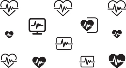 Heartbeat Icons Representing Health, Vital Signs, Monitoring, and Medical Care