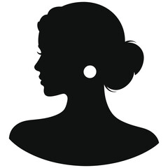 Elegant Black Silhouette Woman with Round Stud Earring Vector Art - Side Profile Design