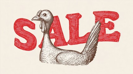 Intricately etched turkey amidst bold SALE letters, celebrating Cyber Monday's festivities and National Poultry Day allure
