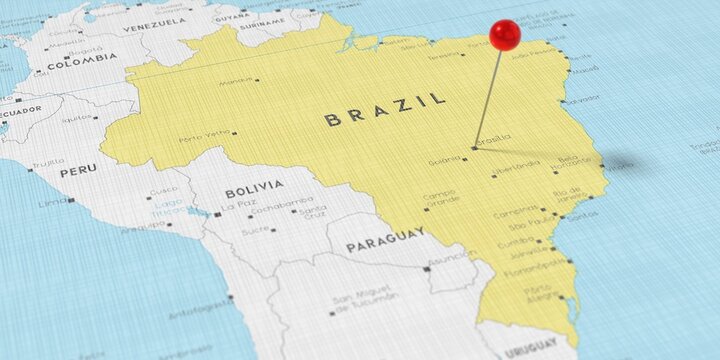 Brazil, Brasilia - push pin on political map - 3D illustration