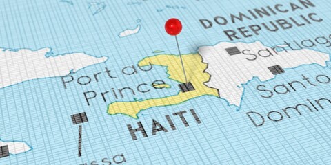 Haiti, Port au Prince - push pin on political map - 3D illustration