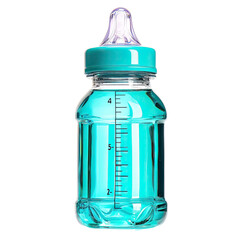 Transparent Baby Bottle with Measurement Markings and Aqua Lid, Ideal for Infants and Toddlers, Perfect for Feeding and Hydration Needs