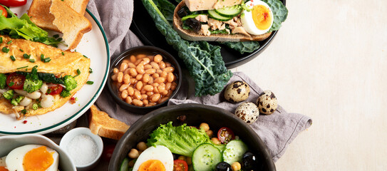 Breakfast food concept. Various ways of cooking chicken eggs.