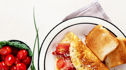 Delicious breakfast - mushroom omelette. Healthy eating.