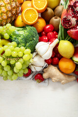 Fresh organic raw vegetables and fruits.