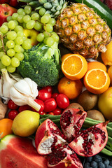 Fresh organic raw vegetables and fruits.