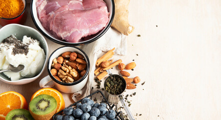 Healthy food to boost immunity. Healthy food, diet and healthy life concept.