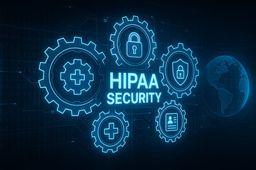 Obraz premium HIPAA, HIPAA Security, cybersecurity in healthcare, healthcare data protection, digital health security, HIPAA compliance, medical cybersecurity, patient data security, digital lock icon, shield icon,