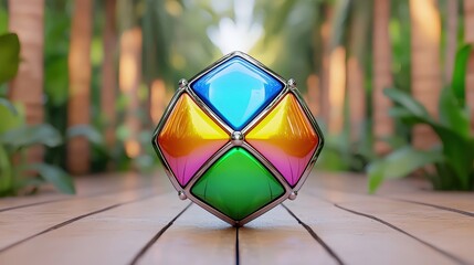 Multicolored Gemstone Cube in Tropical Setting