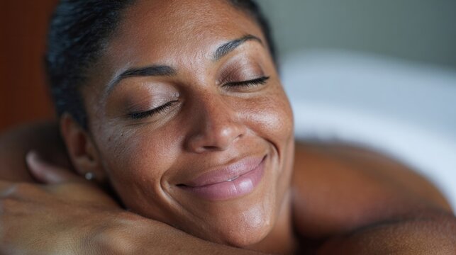African American woman exudes serene bliss, celebrating National Relaxation Day, soulful tranquility, and rejuvenating Zen-like self-care sanctuary