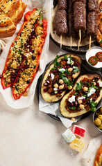 Assorted Turkish food and meze, tasty and healthy Mediterranean cuisine.