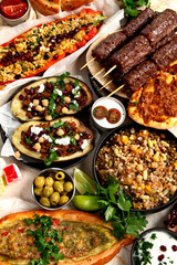 Assorted Turkish food and meze, tasty and healthy Mediterranean cuisine.