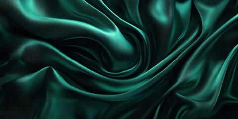 Fototapeta premium Deep emerald green satin fabric drapes in elegant folds.