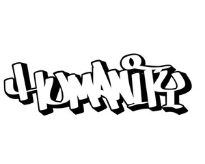 hand drawn graffiti calligraphy letters HUMANITY isolated design in black and white