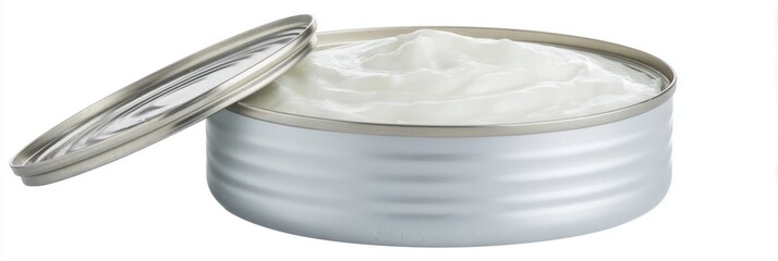 Obraz premium Creamy whirlwind nestled in a metallic cocoon, evoking the ethereal delight of Pi Day celebrations or quirky Canned Food Month