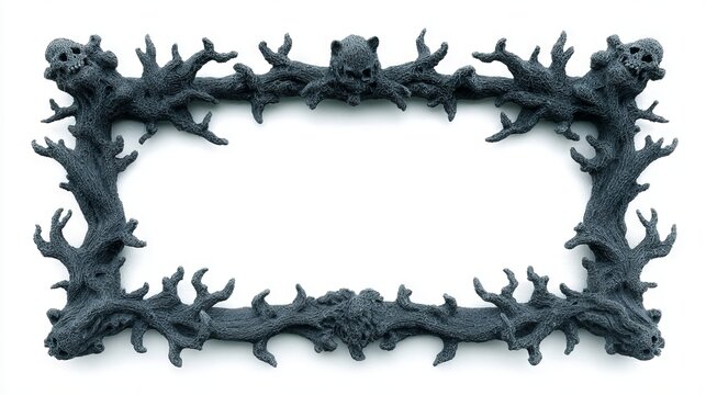 Intricate gothic frame with antler-like branches, conjuring Halloween mystique and Dia de los Muertos eeriness