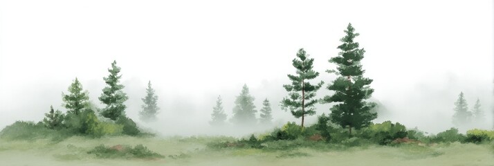 Fototapeta premium Ancient evergreens whispering in ethereal mist, perfect for introspective Arbor Day reflections and serene Walpurgis Night rituals