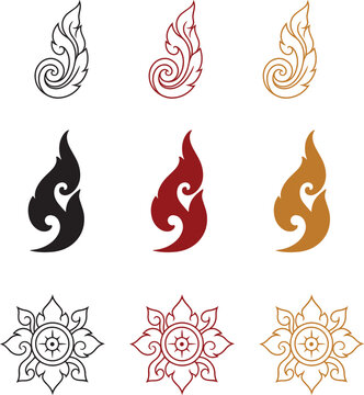 Thai Line Art Set - Traditional Black Vector Patterns