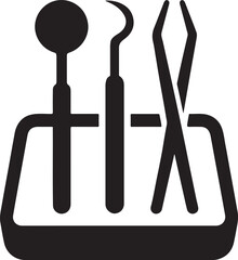 Silhouette vector of a dental tray with tools, symbolizing dental instruments used for patient treatment.