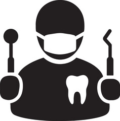 Silhouette vector of a dentist holding dental tools, symbolizing professional dental care and treatment services.