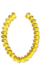 Obraz premium Golden capsules glisten in semicircle, resembling solar beads, invoking wellness rituals, World Health Day, and mysterious alchemical traditions