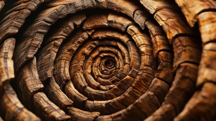 Intricate spiral design of aged wood.