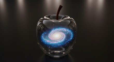 Celestial fruit: A cosmic galaxy encapsulated within a transparent apple form art