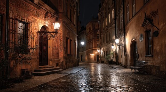Historic night alleyway - Powered by Adobe