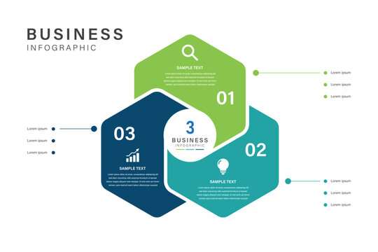 Venn diagram infographic chart template for business 3 options presentation with icon elements, 3 step business presentation