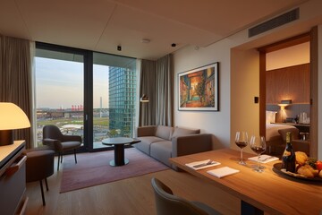 Modern city apartment with panoramic views.