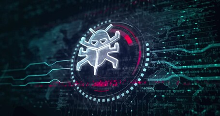 Worm cyber security and digital virus attack symbol abstract digital concept. Global network and cyber technology background seamless and looped 3d animation. - Powered by Adobe