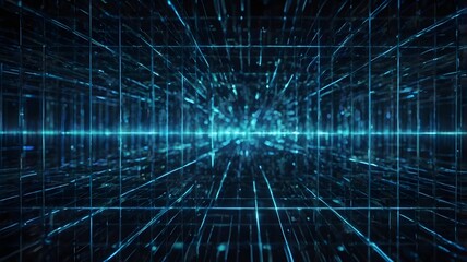 Fototapeta premium Futuristic Digital Data Network in Blue Lines and Grid Abstract Background