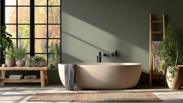 organic modern bathroom, modern bathroom with plants, organic modern bathroom design, organic bathroom, modern interior, plant decor