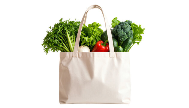 Reusable shopping bag with vegetables, no plastic items, eco-friendly living concept, isolated on transparent background - Powered by Adobe