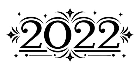 Ornate black numbers twenty two with decorative elements 2022