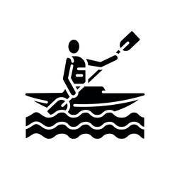 kayaking black flat icon for digital and print projects.
