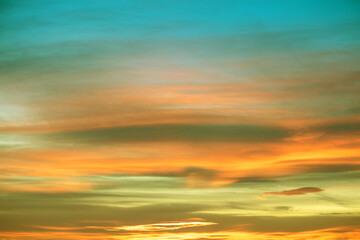 Colorful cloudy sky at sunset. Gradient color. Sky texture. Abstract nature background